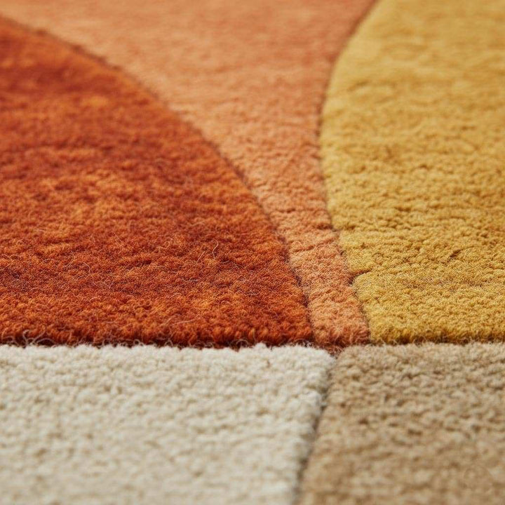 Translation missing: en.Mid Century Modern Rug — Retro Geometric Area Rug, Hand-Tufted High-Pile Wool Look — Burnt Orange Mustard Living Room Accent Carpet