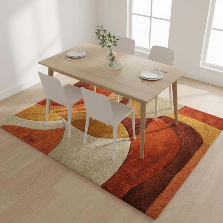 Translation missing: en.Abstract retro rug 5x7 with warm autumn palette (burnt orange, mustard) — ideal housewarming gift and living room focal point