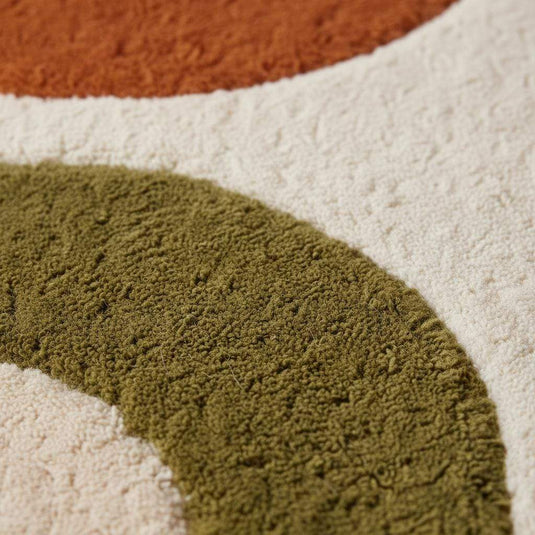 Translation missing: en.Mid Century Modern Shag Rug | 70s Retro Area Carpet | Mustard Ochre Green Geometric Abstract High Pile Rug | Vintage Style Living Room Decor