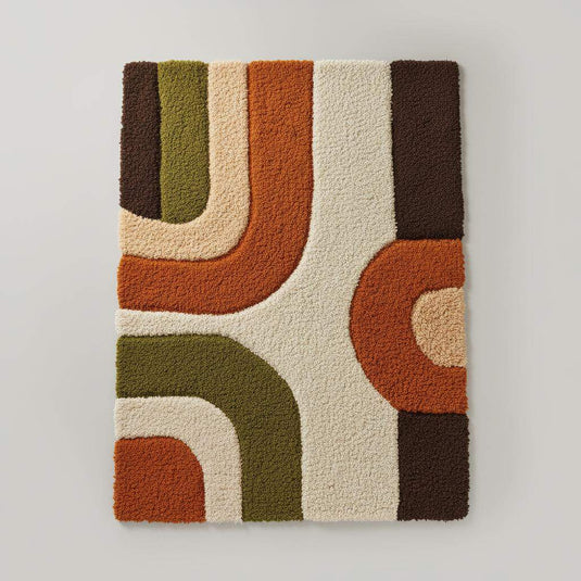 Translation missing: en.Full view of the Mustard Ochre Green shag rug in a modern living room setting. Ideal for a vintage style home decor