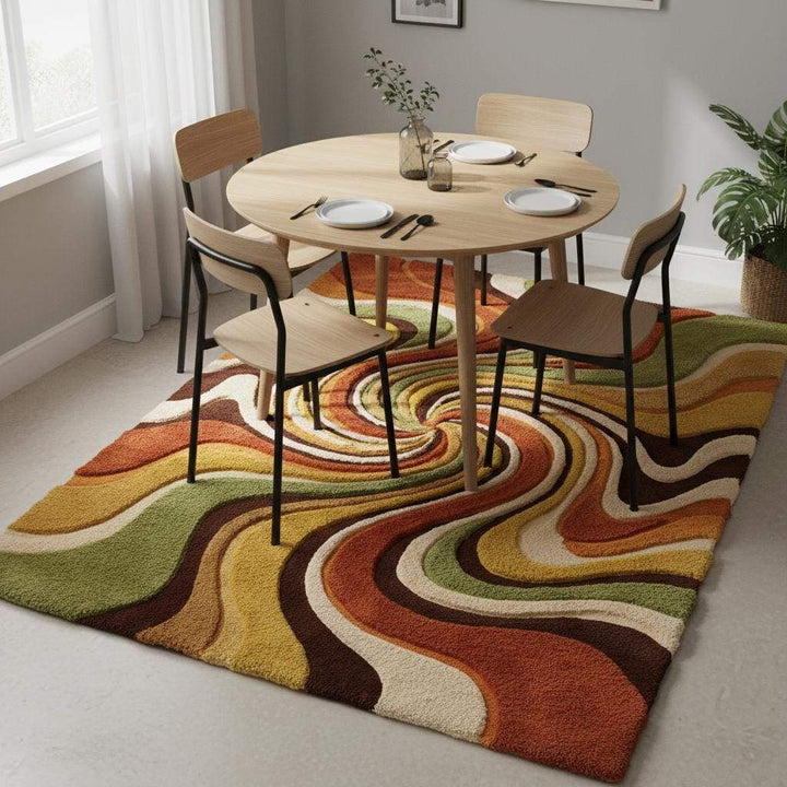 Translation missing: en.Mid Century Modern Swirl Area Rug, Handmade Tufted Wool Living Room Decor