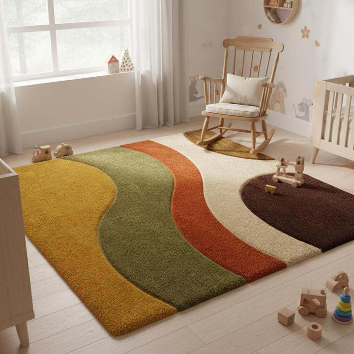 Translation missing: en.Mid Century Modern Wavy Area Rug – Earth Tones Abstract Carpet