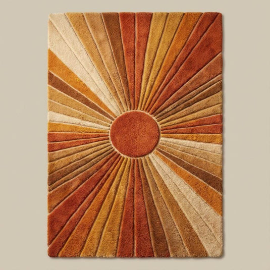 Translation missing: es.Retro shag area rug featuring a bold sunburst pattern and plush high pile texture, perfect for mid century modern living rooms