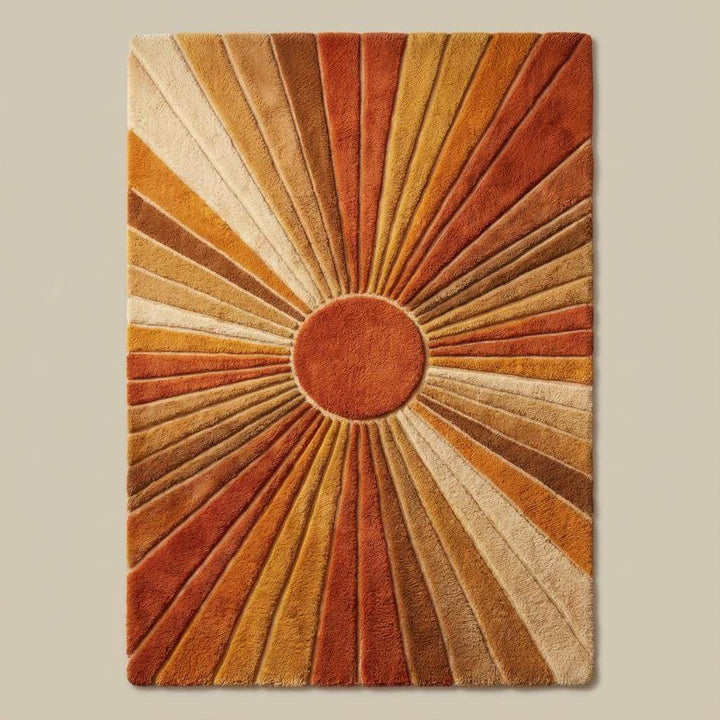 Translation missing: es.Retro shag area rug featuring a bold sunburst pattern and plush high pile texture, perfect for mid century modern living rooms