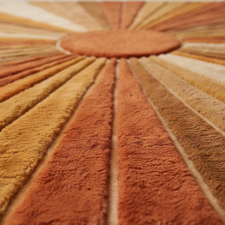 Translation missing: es.Mid Century Sunburst Retro Hand Tufted Wool Rug in Warm Earth Tones