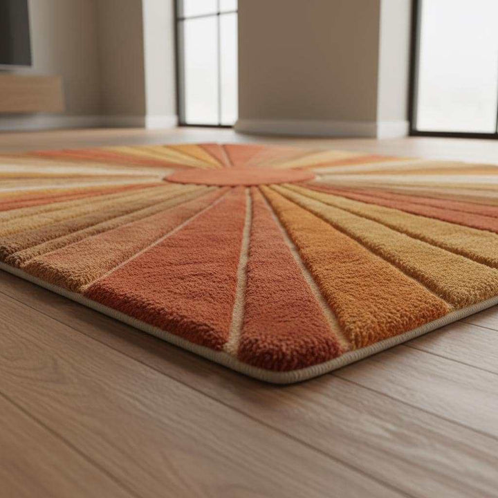 Translation missing: es.Mid Century Sunburst Retro Hand Tufted Wool Rug in Warm Earth Tones