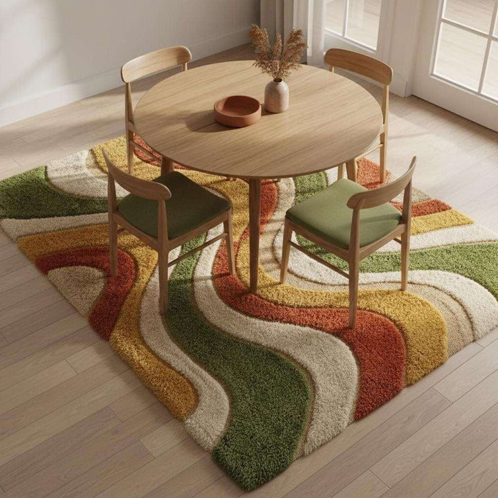 Translation missing: es.Mid Century Wavy Stripe Wool Area Rug Retro Living Room