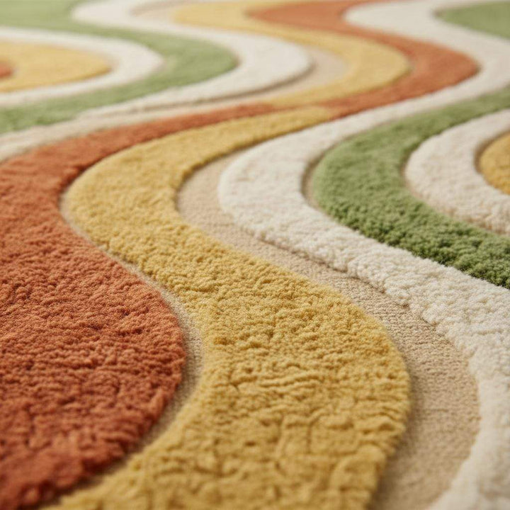 Translation missing: es.Mid Century Wavy Stripe Wool Area Rug Retro Living Room