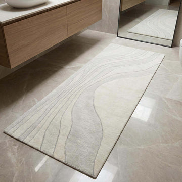 Translation missing: fr.Minimalist Japandi neutral runner rug with soft wave design in ivory-beige for modern interiors