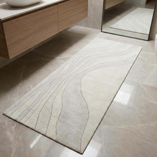 Translation missing: es.Minimalist Japandi neutral runner rug with soft wave design in ivory-beige for modern interiors