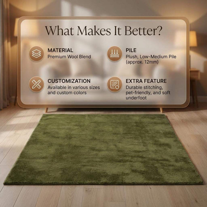 Translation missing: en.Minimalist Solid Olive Green Plush Area Rug