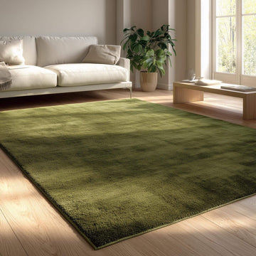 Translation missing: en.Minimalist solid olive green plush area rug with smooth cut-pile texture for modern and Scandinavian interiors