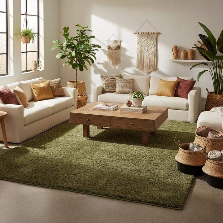 Translation missing: en.Minimalist Solid Olive Green Plush Area Rug