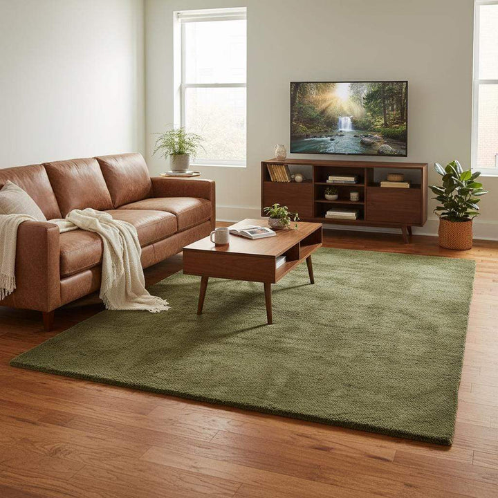 Translation missing: en.Minimalist Solid Olive Green Plush Area Rug