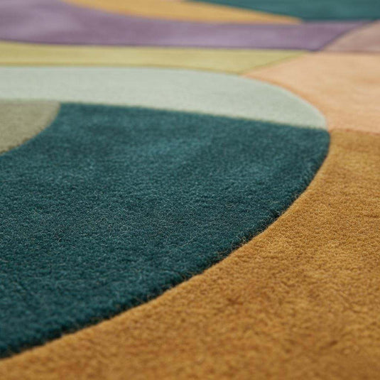 Translation missing: es.Hand-tufted abstract wool rug with freeform color block design in teal, olive, mustard, blush, navy, and lavender