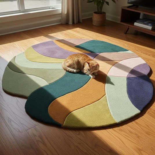 Translation missing: es.Abstract wool rug with hand-tufted freeform shape and vibrant color block design