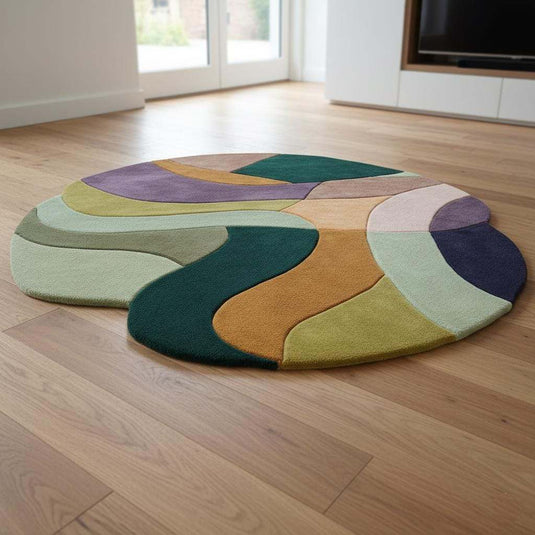 Translation missing: es.Abstract wool rug with hand-tufted freeform shape and vibrant color block design