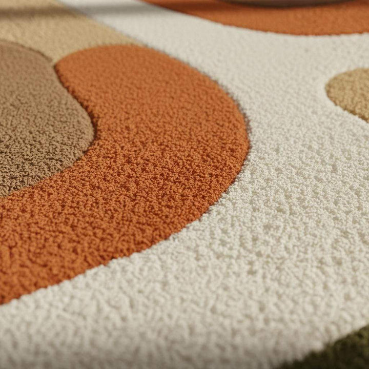 Translation missing: en.Earth tone plush rug with soft high pile and abstract mid century design in warm geometric colors