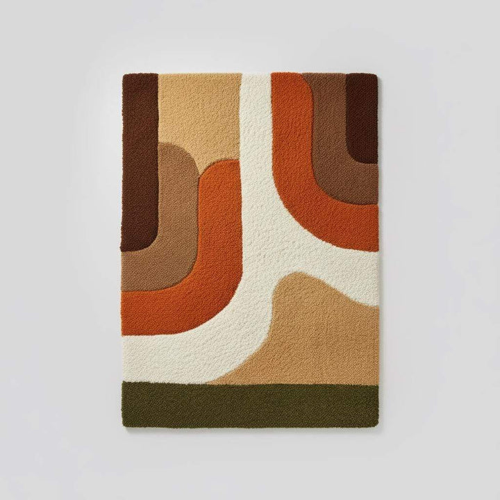 Translation missing: en.Earth tone plush rug with soft high pile and abstract mid-century design in warm geometric colors