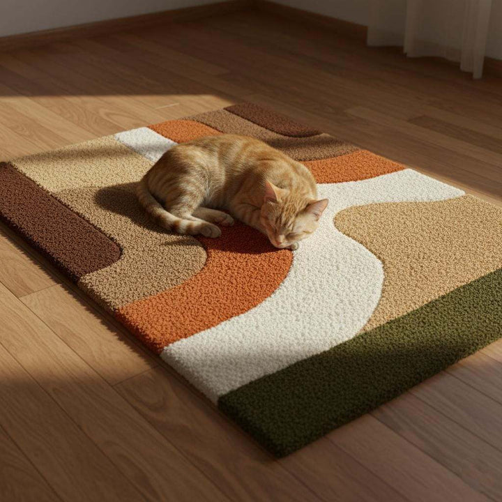 Translation missing: en.Earth tone plush rug with soft high pile and abstract mid century design in warm geometric colors