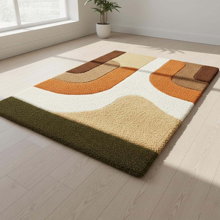 Translation missing: en.Large earth tone plush rug with soft high pile and abstract mid century design