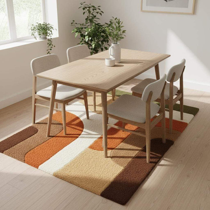 Translation missing: en.Earth tone plush rug with soft high pile and abstract mid century design in warm geometric colors