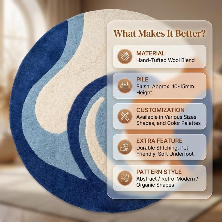 Translation missing: en.Modern abstract rug hand tufted round wool blue orange area carpet