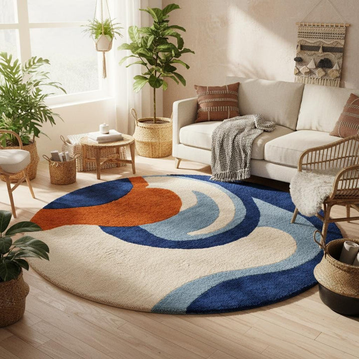 Translation missing: en.Modern abstract rug hand tufted round blue orange wool carpet