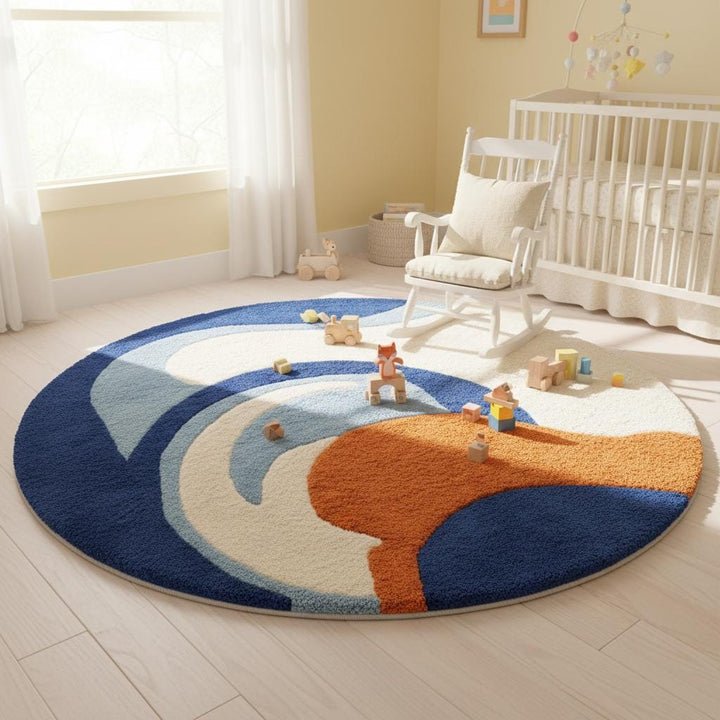 Translation missing: en.Modern abstract rug hand tufted round blue orange wool carpet