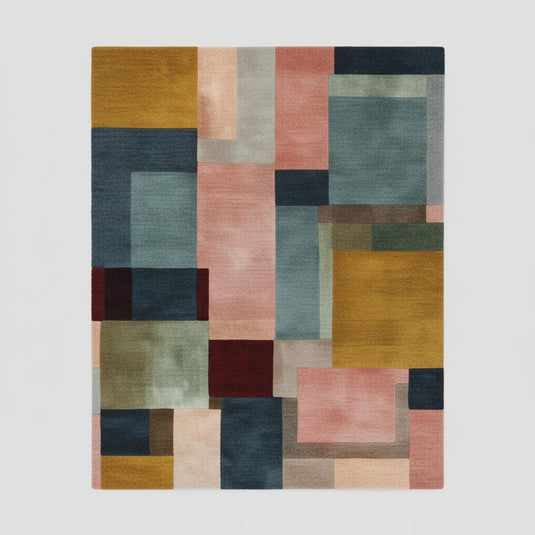 Translation missing: en.Modern Colour-Block Area Rug | Mid-Century Walnut &amp; Pastel Squares – Soft Geo Pattern for Living Room, Bedside and Lounge Teppich
