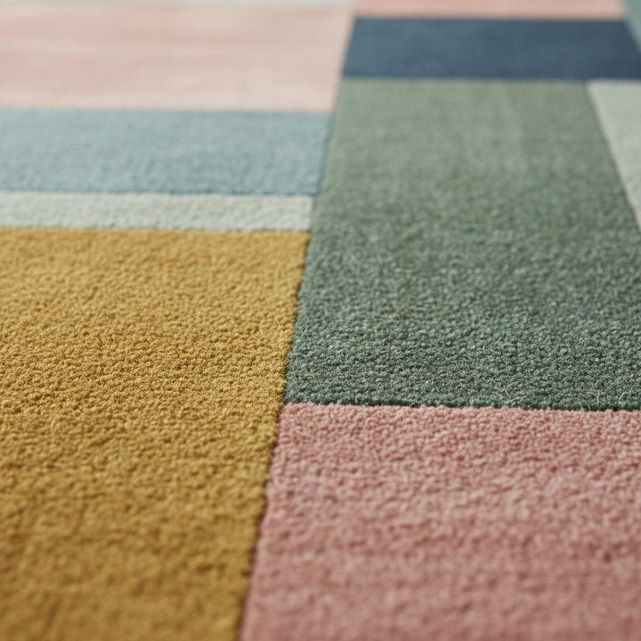 Translation missing: en.Modern Colour-Block Area Rug | Mid-Century Walnut &amp; Pastel Squares – Soft Geo Pattern for Living Room, Bedside and Lounge Teppich