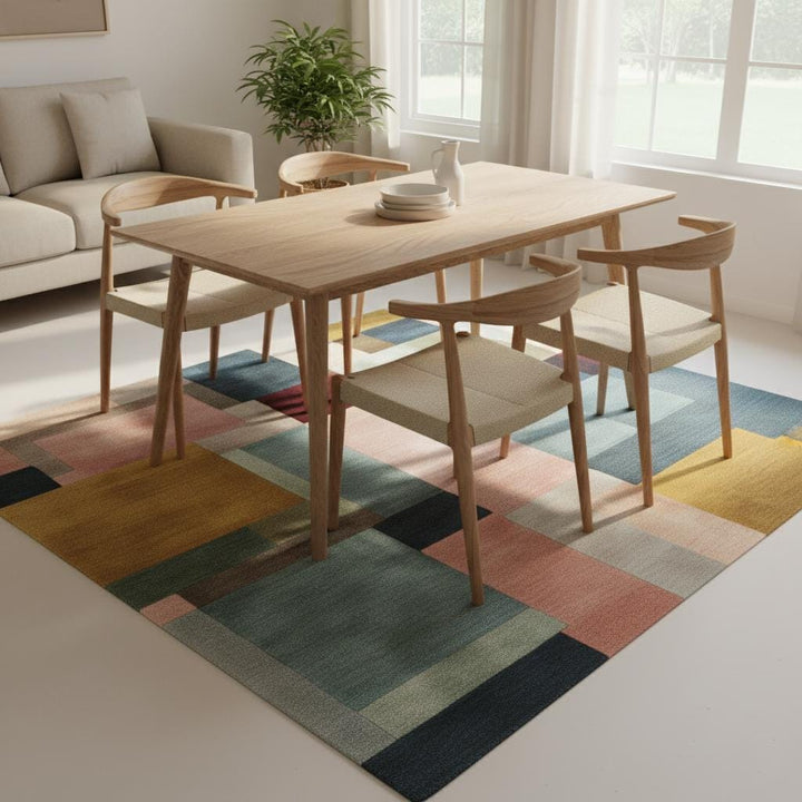 Translation missing: en.Modern Colour-Block Area Rug | Mid-Century Walnut &amp; Pastel Squares – Soft Geo Pattern for Living Room, Bedside and Lounge Teppich
