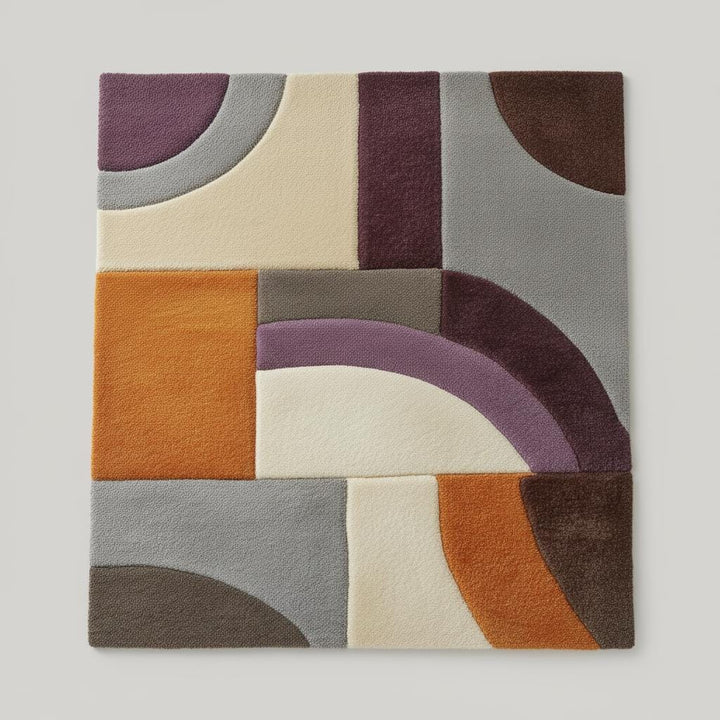 Translation missing: en.Modern Geometric Area Rug – Abstract Colour-Block Design in Muted Orange, Dusty Lilac &amp; Ivory – Contemporary Home Accent Rug for Living Room