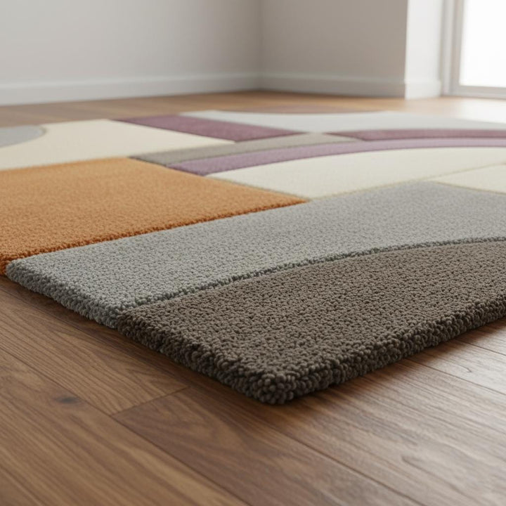 Translation missing: en.Modern Geometric Area Rug – Abstract Colour-Block Design in Muted Orange, Dusty Lilac &amp; Ivory – Contemporary Home Accent Rug for Living Room