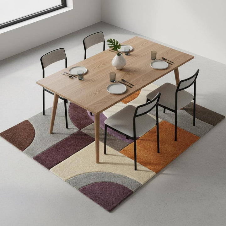 Translation missing: en.Modern Geometric Area Rug – Abstract Colour-Block Design in Muted Orange, Dusty Lilac &amp; Ivory – Contemporary Home Accent Rug for Living Room