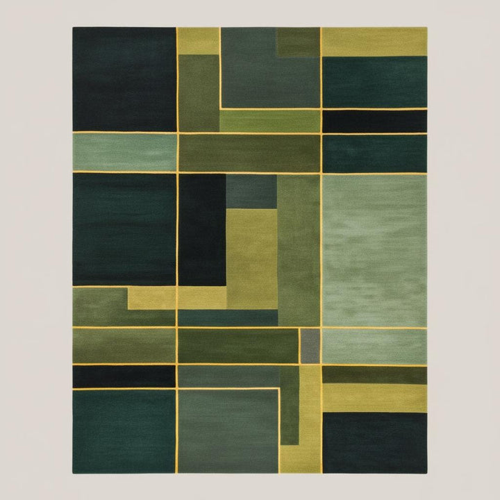 Translation missing: en.Modern geometric rug in green with abstract art design, hand-tufted New Zealand wool luxury carpet