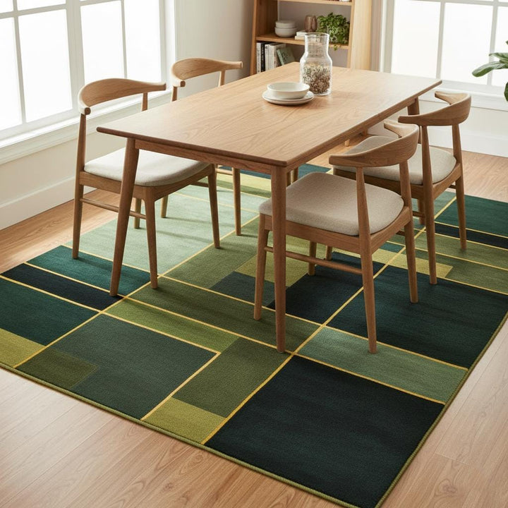 Translation missing: en.Modern geometric rug in green with abstract art design, hand-tufted New Zealand wool carpet for modern home decor