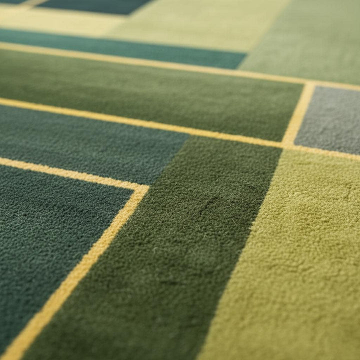 Translation missing: en.Modern geometric rug in green with abstract art design and premium wool texture
