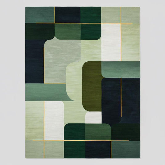 Translation missing: es.Modern geometric rug hand tufted wool colour block carpet in olive green, navy, and forest tones for luxury living room decor