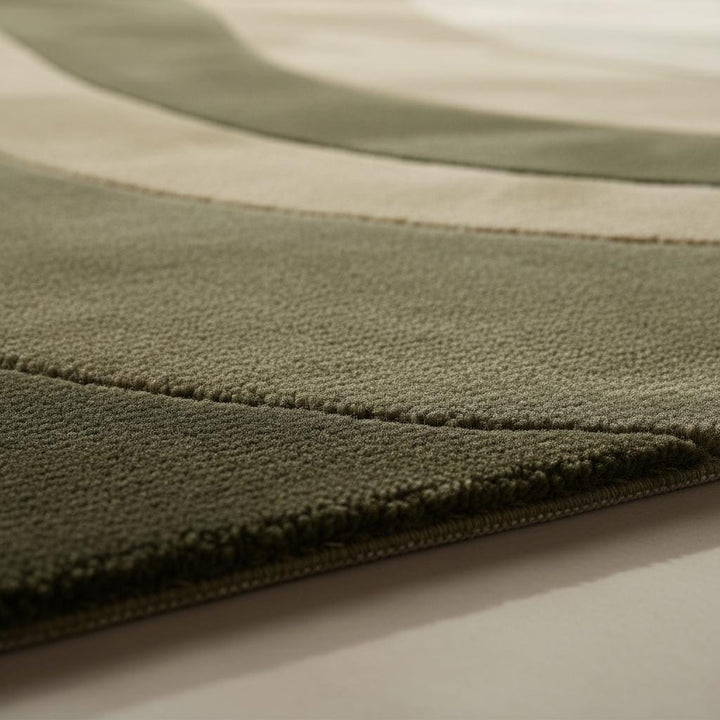 Translation missing: en.Modern Wave Area Rug with organic olive green wavy stripes, handloom wool plush carpet for minimalist and boho interiors