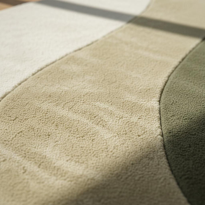 Translation missing: en.Modern Wave Area Rug with organic olive green wavy stripes, handloom wool plush carpet for boho and mid-century modern decor