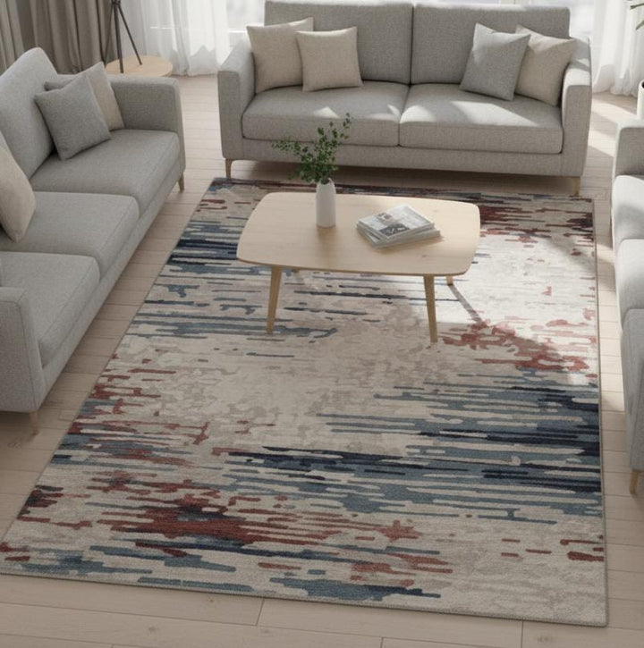 Translation missing: en.Modern Abstract Area Rug | Blue, Red, Beige Pattern
