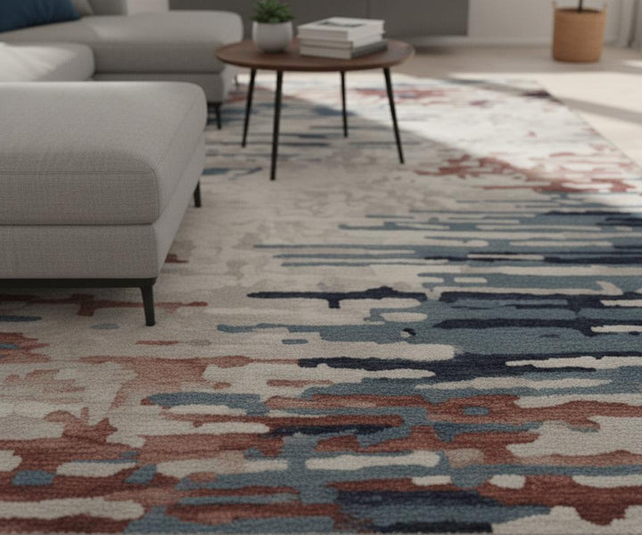 Translation missing: en.Modern Abstract Area Rug | Blue, Red, Beige Pattern