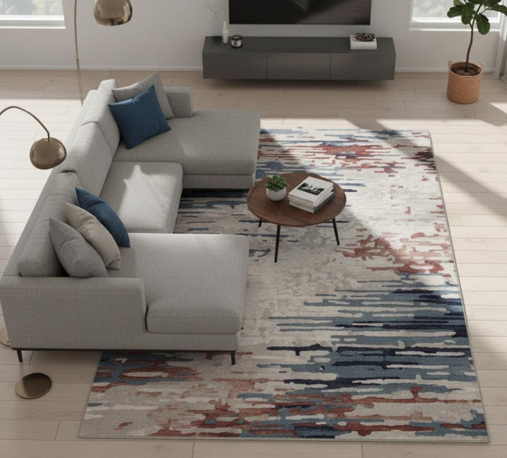 Translation missing: en.Modern Abstract Area Rug | Blue, Red, Beige Pattern