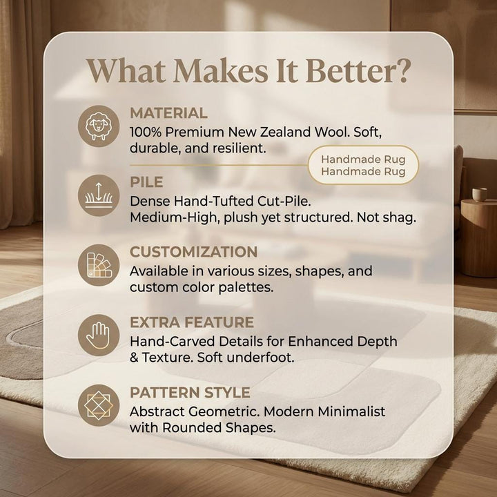 Translation missing: en.Modern Abstract Area Rug Neutral Geometric Plush Carpet Minimalist Living Room Decor