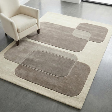Translation missing: en.Modern abstract area rug with neutral geometric design and plush texture for minimalist living room decor