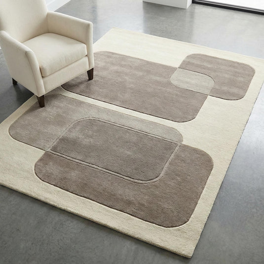 Translation missing: es.Modern abstract area rug with neutral geometric design and plush texture for minimalist living room decor
