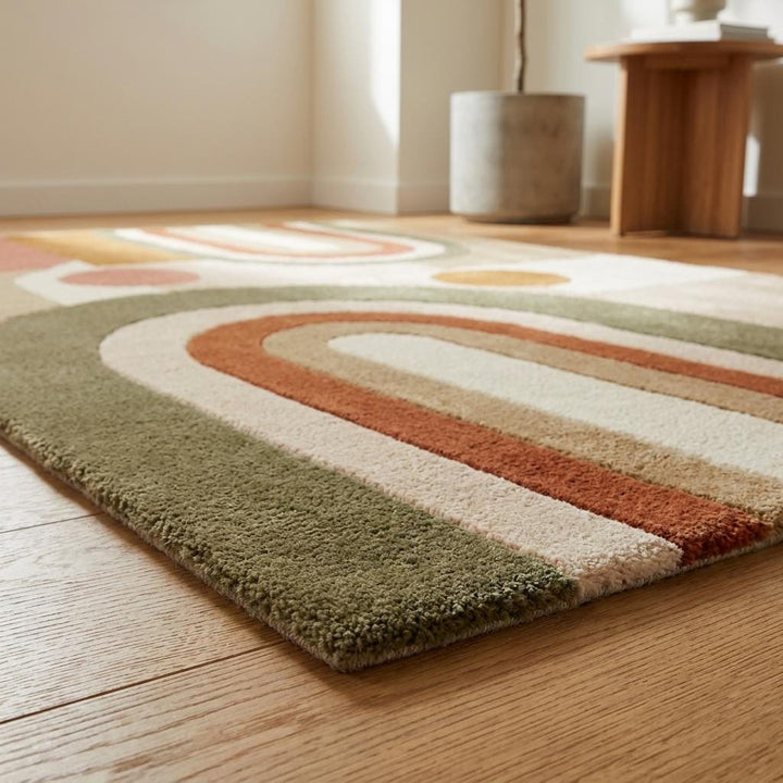 Translation missing: es.Modern Abstract Hand Tufted Wool Rug, Geometric Arch Area Rug for Living Room, Mid Century Contemporary Carpet __etsy:8048443699