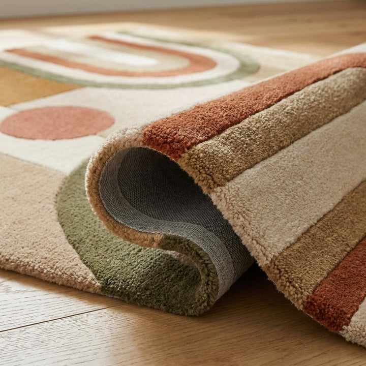 Translation missing: es.Modern Abstract Hand Tufted Wool Rug, Geometric Arch Area Rug for Living Room, Mid Century Contemporary Carpet __etsy:8000513584