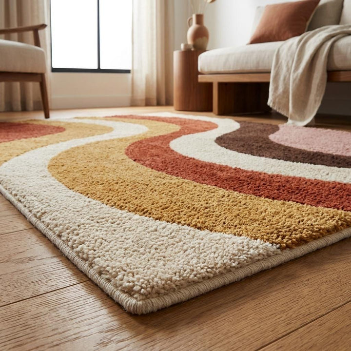 Translation missing: es.Modern Abstract Hand Tufted Wool Rug, Retro Wave Area Rug for Living Room &amp; Bedroom Decor __etsy:8048425275